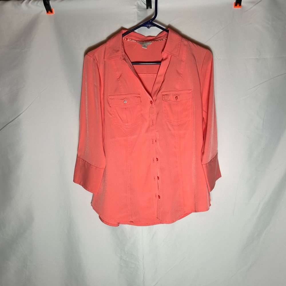 Cato Vibrant Coral Button-Down Blouse